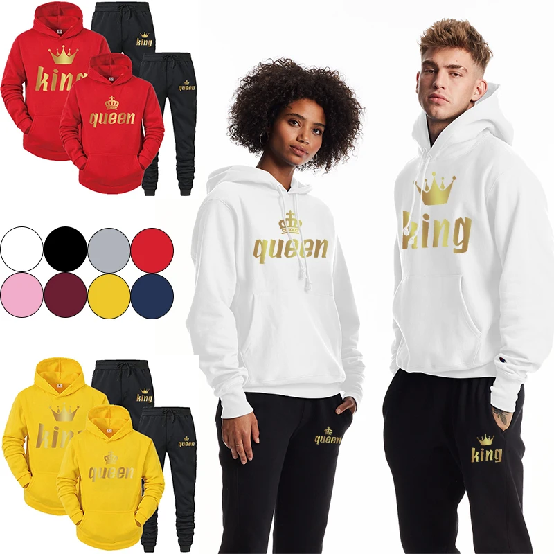 2022 Fashion Couple Outfits Hoodie+Jogger Pants High Quality Men Women Daily Casual Sport Jogging Suit King Queen Tracksuit