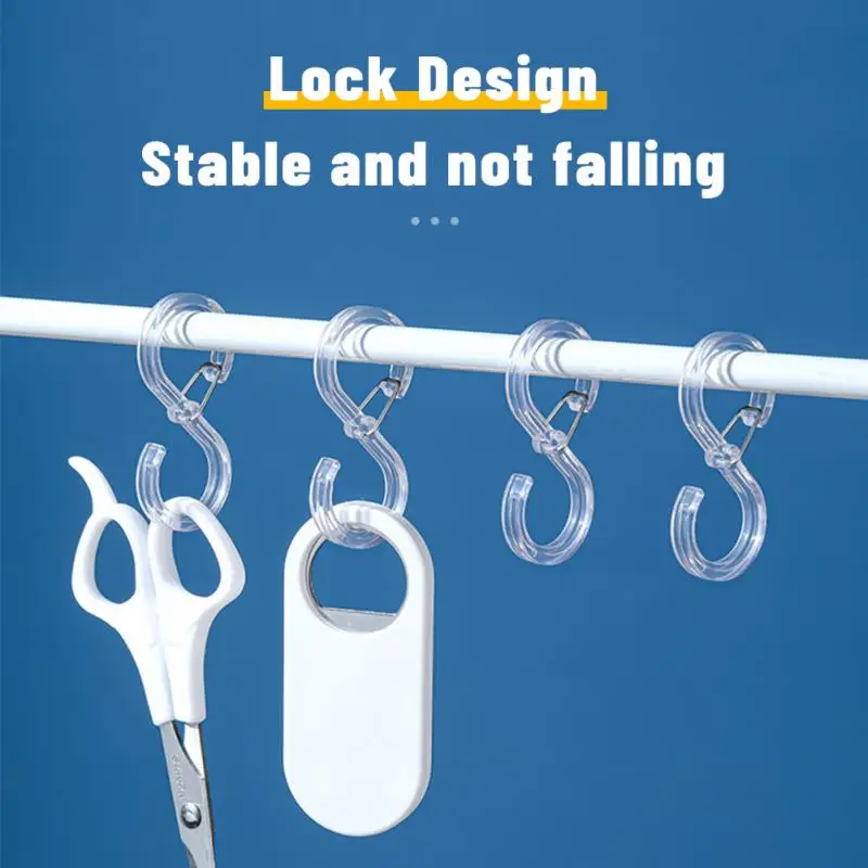 

Windproof Hooks S Hook Single Hook Up Hook With Buckle Hanging Hooks Strong Bearing Capacity Lock Hooks S-shaped Transparent