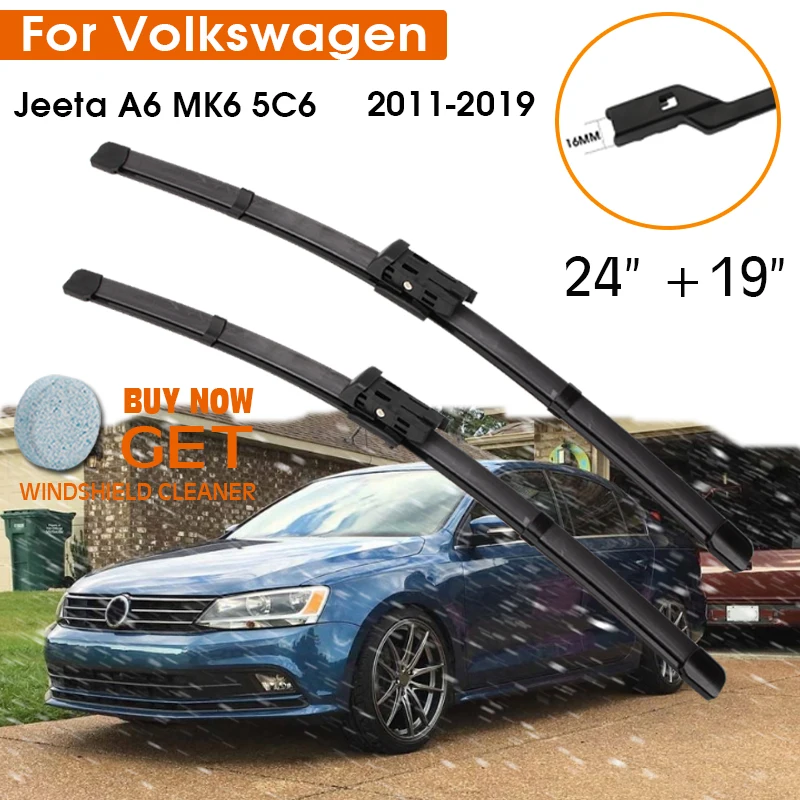

Car Wiper Blade For Volkswagen Jeeta A6 MK6 5C6 2011-2019 Windshield Rubber Silicon Refill Front Window Wiper Blades 24"+19"