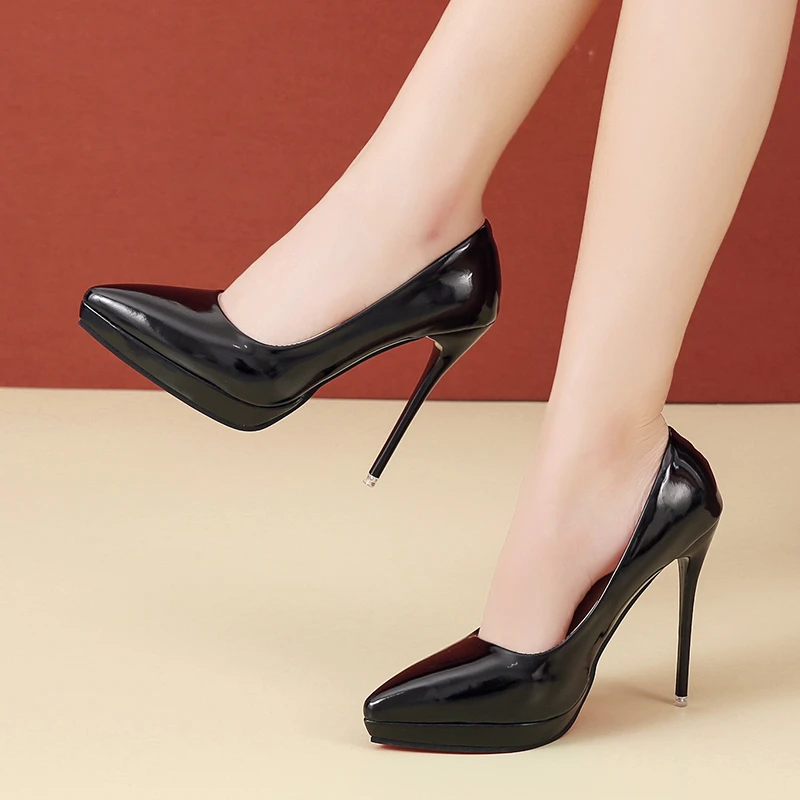 

Design High Heel Pumps For Women 12cm Heel Pointed Toe Catwalk Fashion Stiletto 2.5cm Platform Solid Sexy Large Size 35-45 Shoes