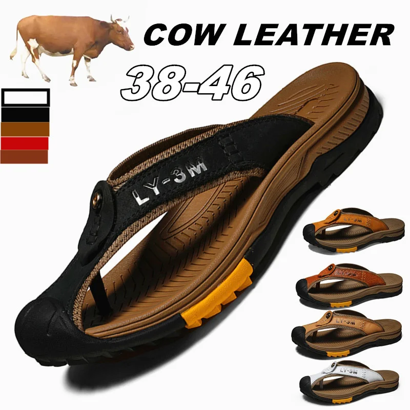

Genuine Cow Leather Shoes Men Sandals Mens Flip Flops Men's Casual Shoes Classic Massage Beach Slippers Anti-slip Summer 2023