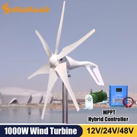 1000w wind turbine generator 12v 24v 48v free alternative energy windmills mppt hybrid controller connectable solar system