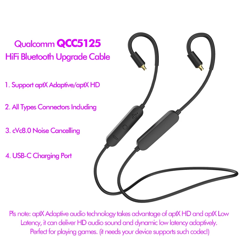 QCC5125 aptX HD Bluetooth Кабель обновление MMCX для Shure SE215 Fiio FH3 AKG N40 2Pin для KZ ZST AS10 TRN V80 CCA C16 W4R UE18 TFZ
