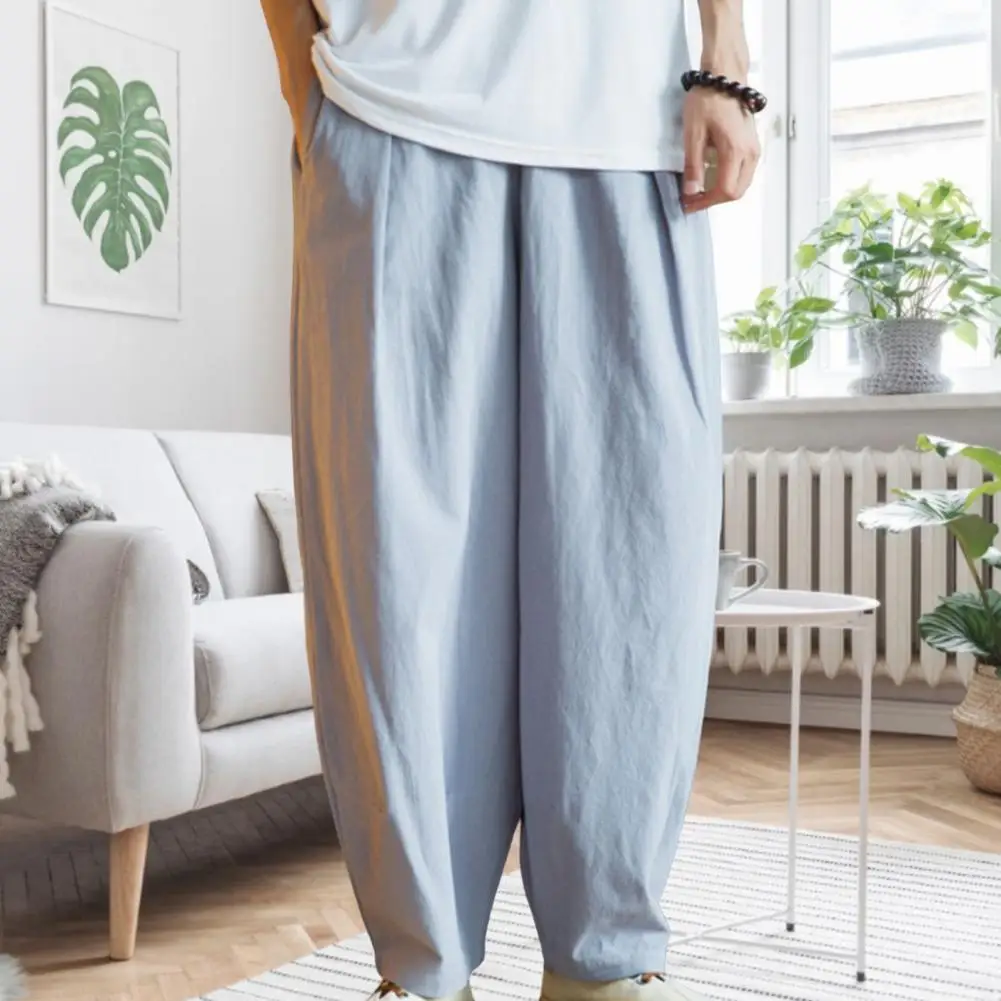 

Men Pants Loose Wide Leg Drawstring Solid Color Elastic Waist Streetwear Plus Size Baggy Pants Relaxed Fit Pure Color Pants