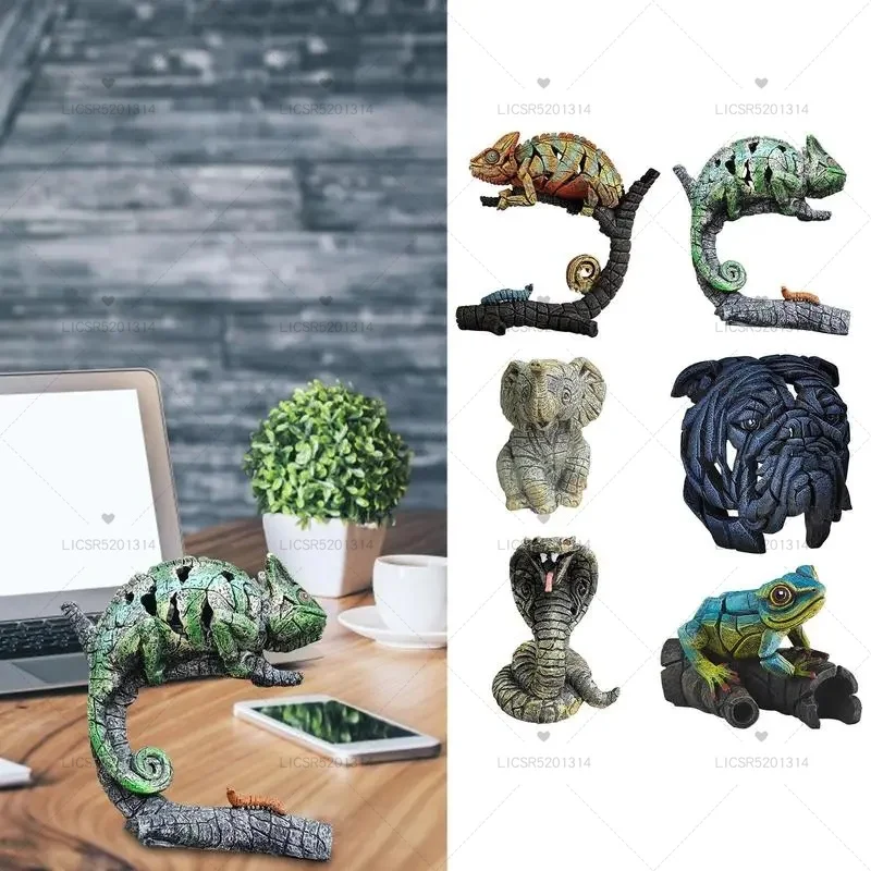 

Cracked Animal Sculpture Figurine Art Crafts Ornament For Home Bedroom Desktop Decoration Resin Chameleon Elephant Statue Gift