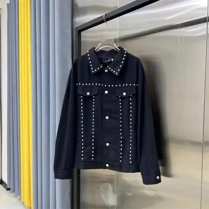 Модная джинсовая куртка в стиле хип-хоп с жемчужными лацканами для мужчин и