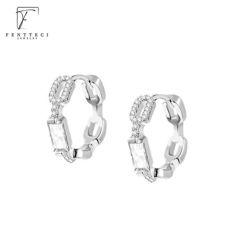 FENTTECI 925 Sterling Silver Chain Earrings High-quality Diamond-studded Fashion Ear Buckles Super Flashy Fried Earrings