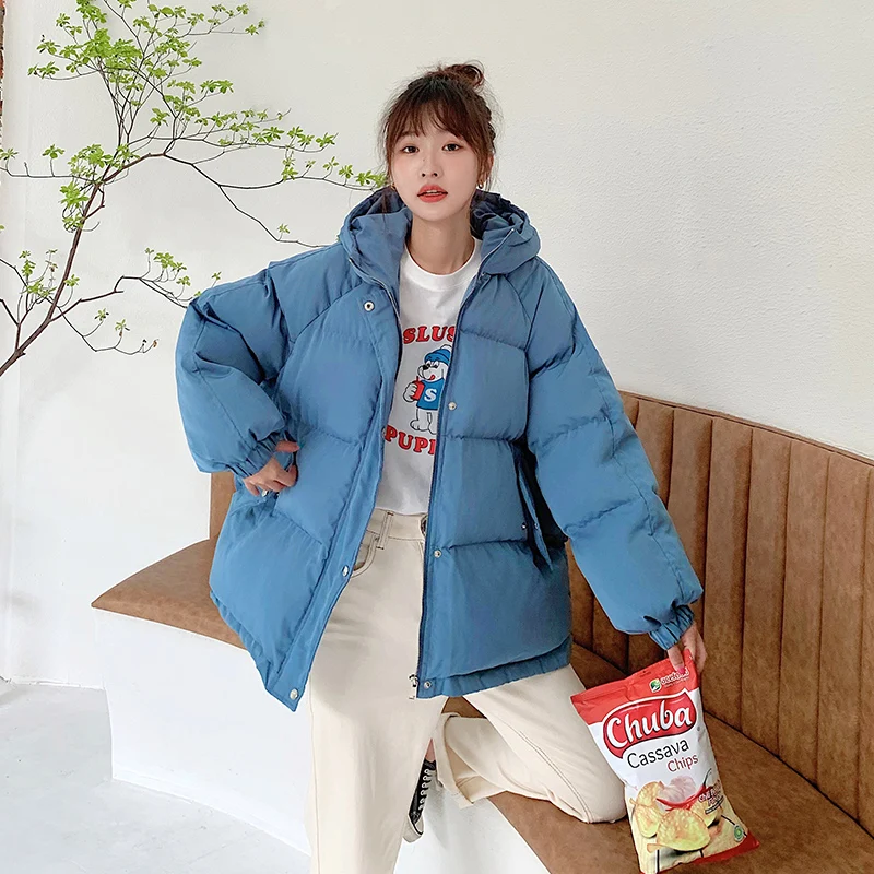 2022 Winter Women Cotton Padded Coats Thick Warm Solid Oversized Jacket Korea Harajuku Loose Casual Outerwear Purple Black Cloth