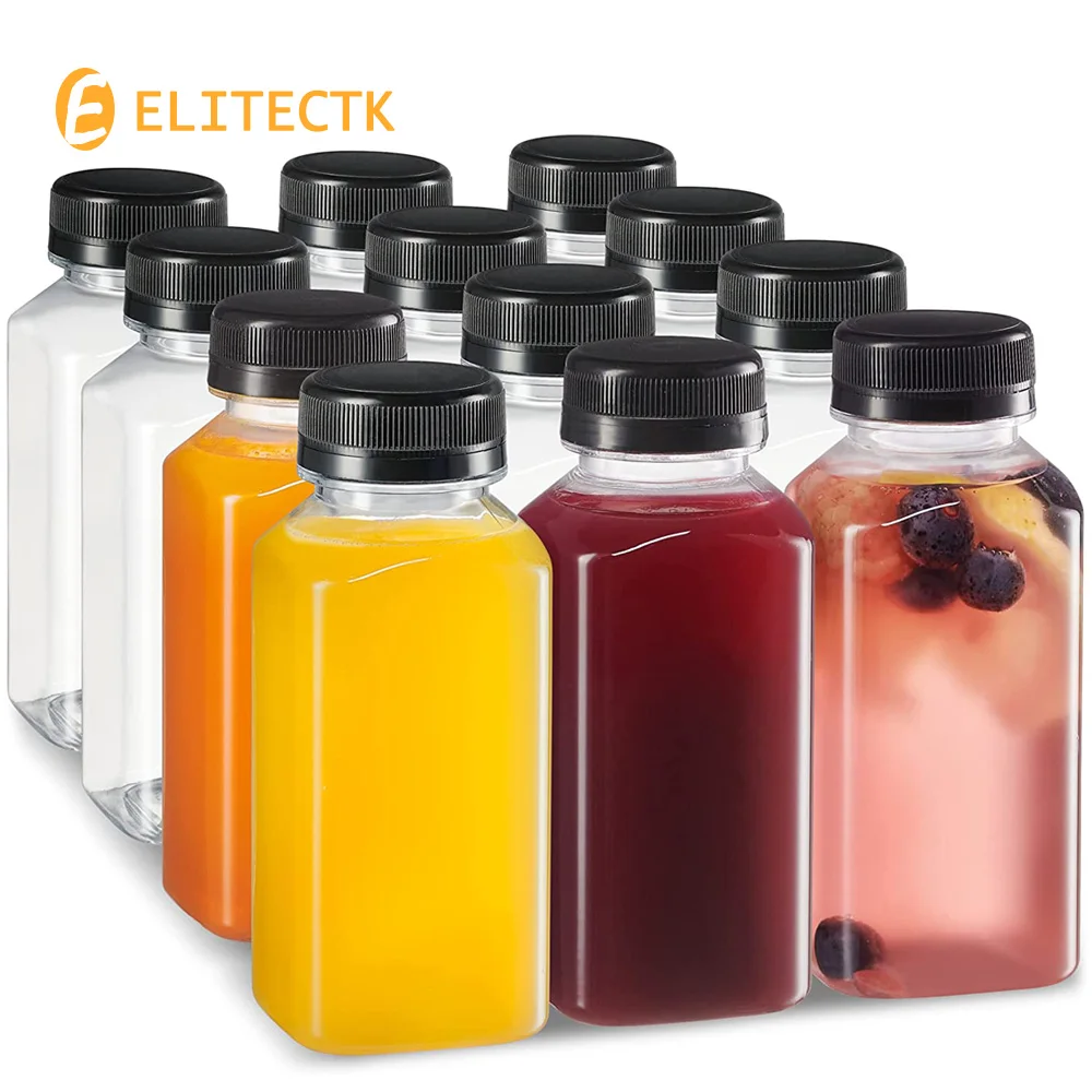 12 Pack - 8oz Plastic Bottles With Caps, Small Juice Contain