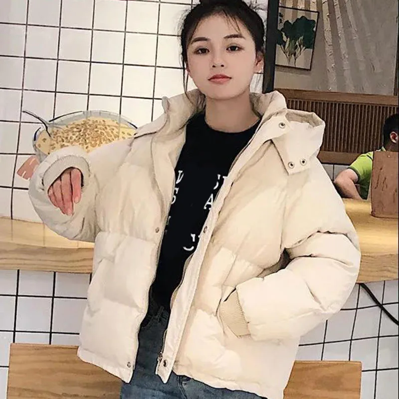 

Lucyever Women's Down Jacket Coat 2021 Winter Thicken Warm Solid Short Hooded Parkas Female Cotton Padded Jacket Casual Outwear