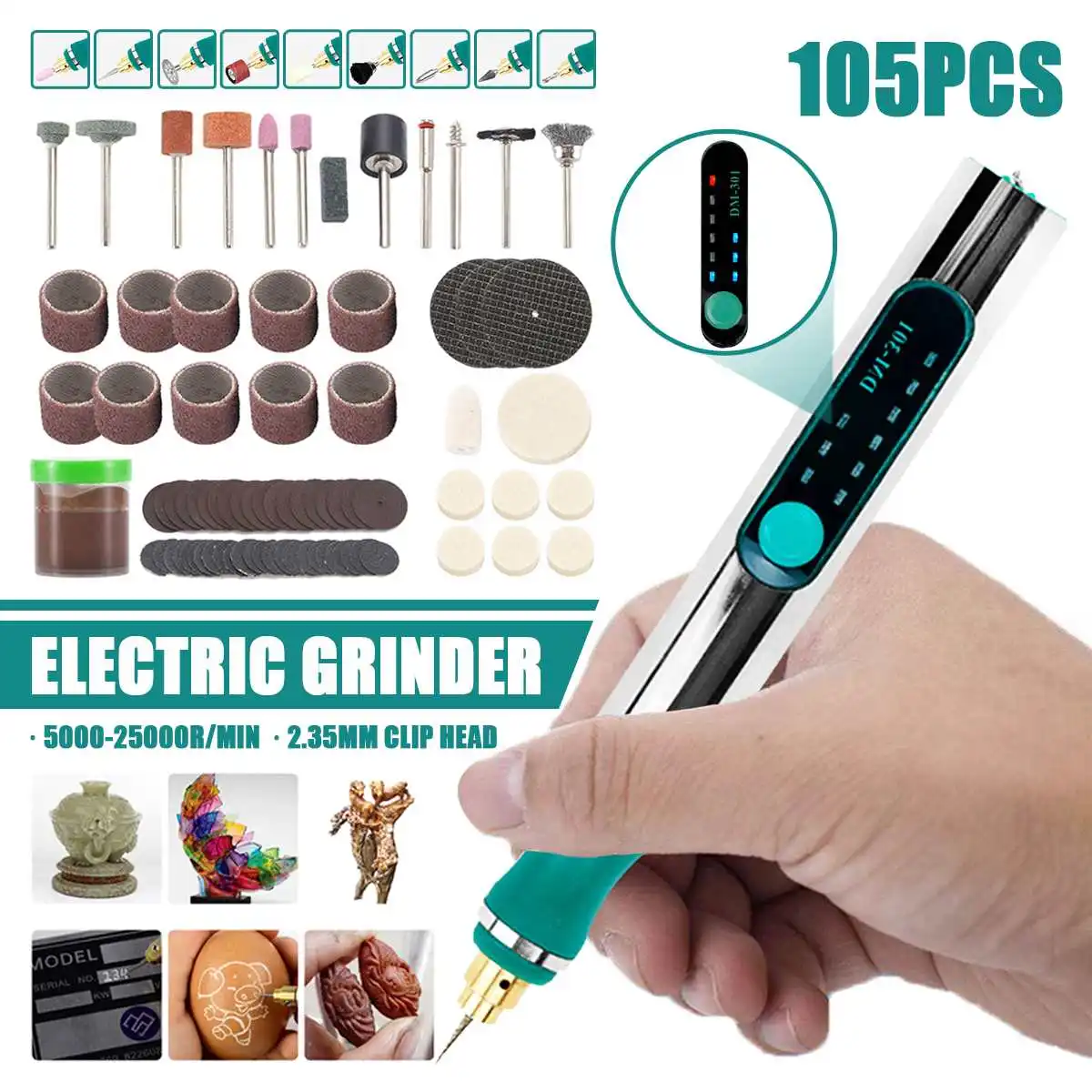

25000RPM Mini Drill Electric Carving Pen 3 Variable Speed USB Drill Rotary Tools Engraver Pen with 105Pcs Grinding Accessories