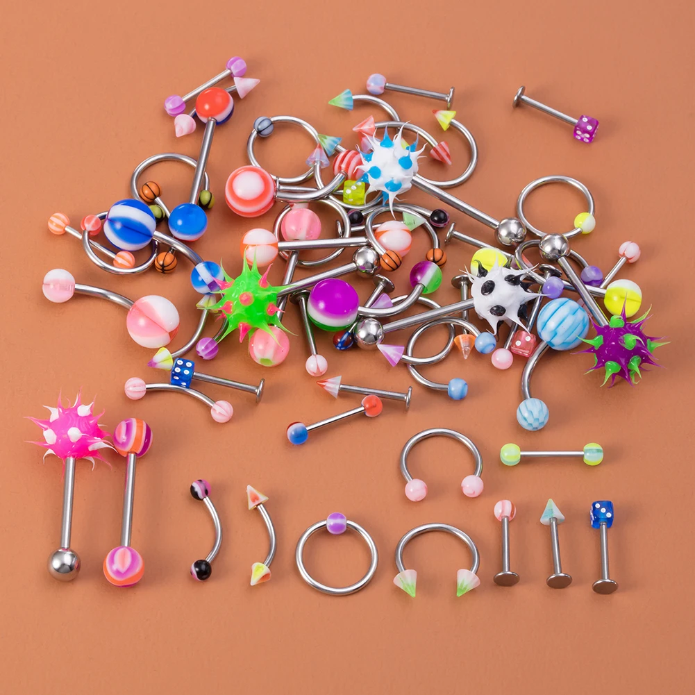 

60/88/110Pcs Mixed Styles Acrylic Eyebrow Navel Belly Lip Tongue Nose Piercing Bar Ring Labret Barbell Tunnel Women Body Jewelry