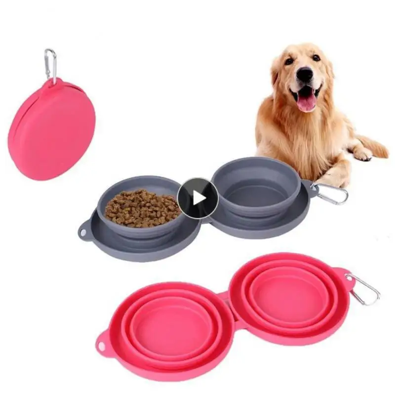 

Collapsible Pet Travel Feeding Bowl Portable Non-toxic Puppy Food Container Tpe Universal Pet Bowls Double Dog Pet Bowl Large