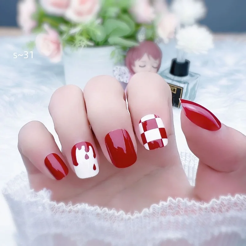 

French Ribbon Decor White False Nails Pearl Crystal Design Press On Nail Mid Length Stiletto Manicure Patch False Nails