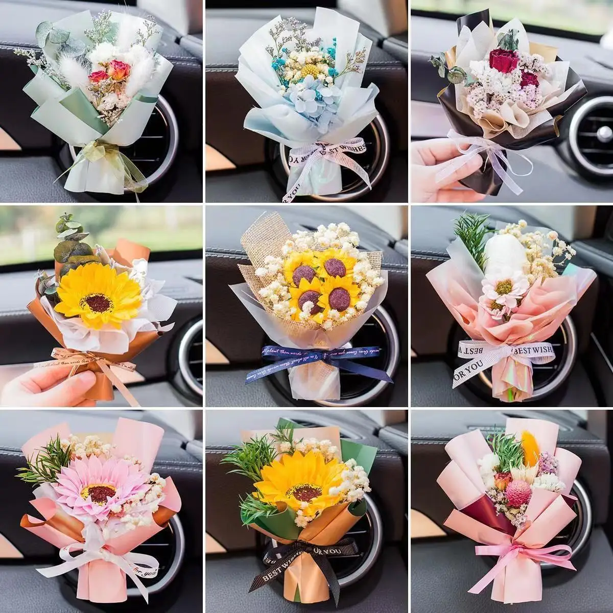 

Car Aromatherapy Outlet Perfume Creative Eternal Flower Dry Bouquet Decorative Ornaments Car Air Conditioning Fragrance Clip Ros