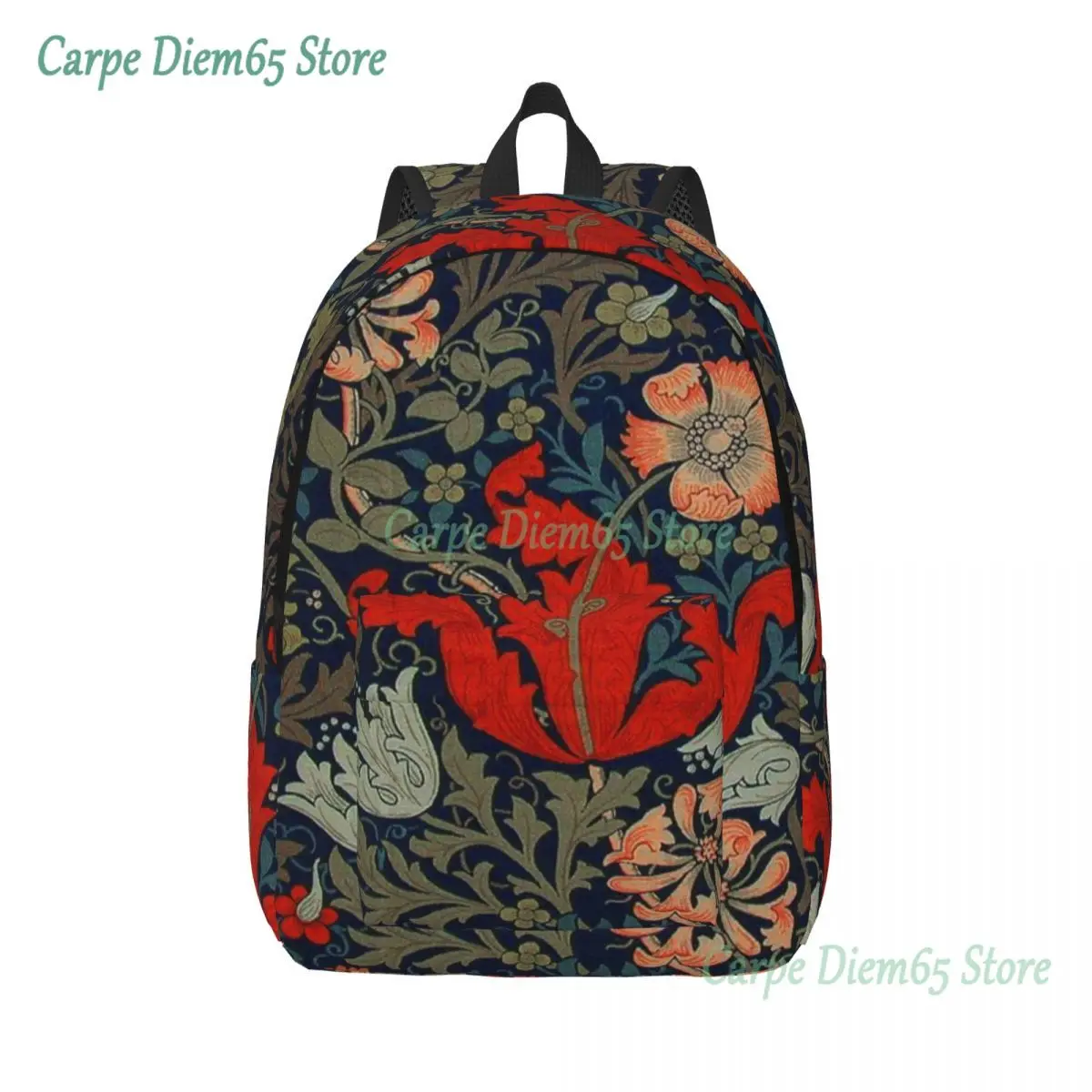 

William Morris Compton Floral Art Nouveau Pattern Travel Canvas Backpack Men School Laptop Bookbag College Student Daypack Bags
