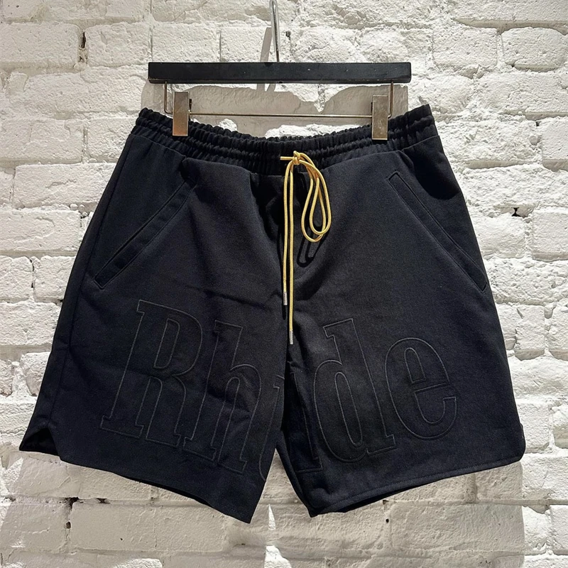 

New Rhude Multiple Pockets Cargo Shorts Men Women Double-Deck Logo Embroidered Black Breeches y2k