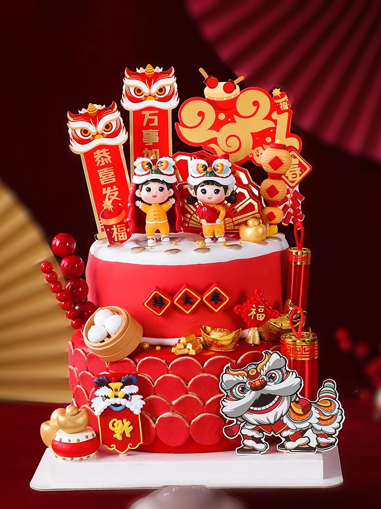 Décoration de gâteau pour le nouvel an 2023  décoration de gâteau en poupée de Lion Dance Koi Boy