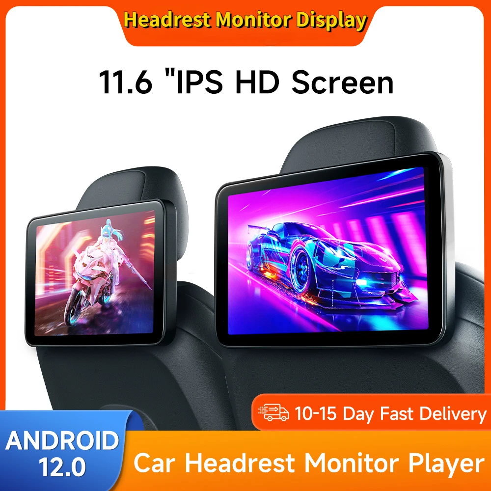 

11.6''Headrest Monitor Display IPS Android 12 Tablet Touch Screen For Car Rear Seat Player Video Music FM Bluetooth AirPlay HDMI