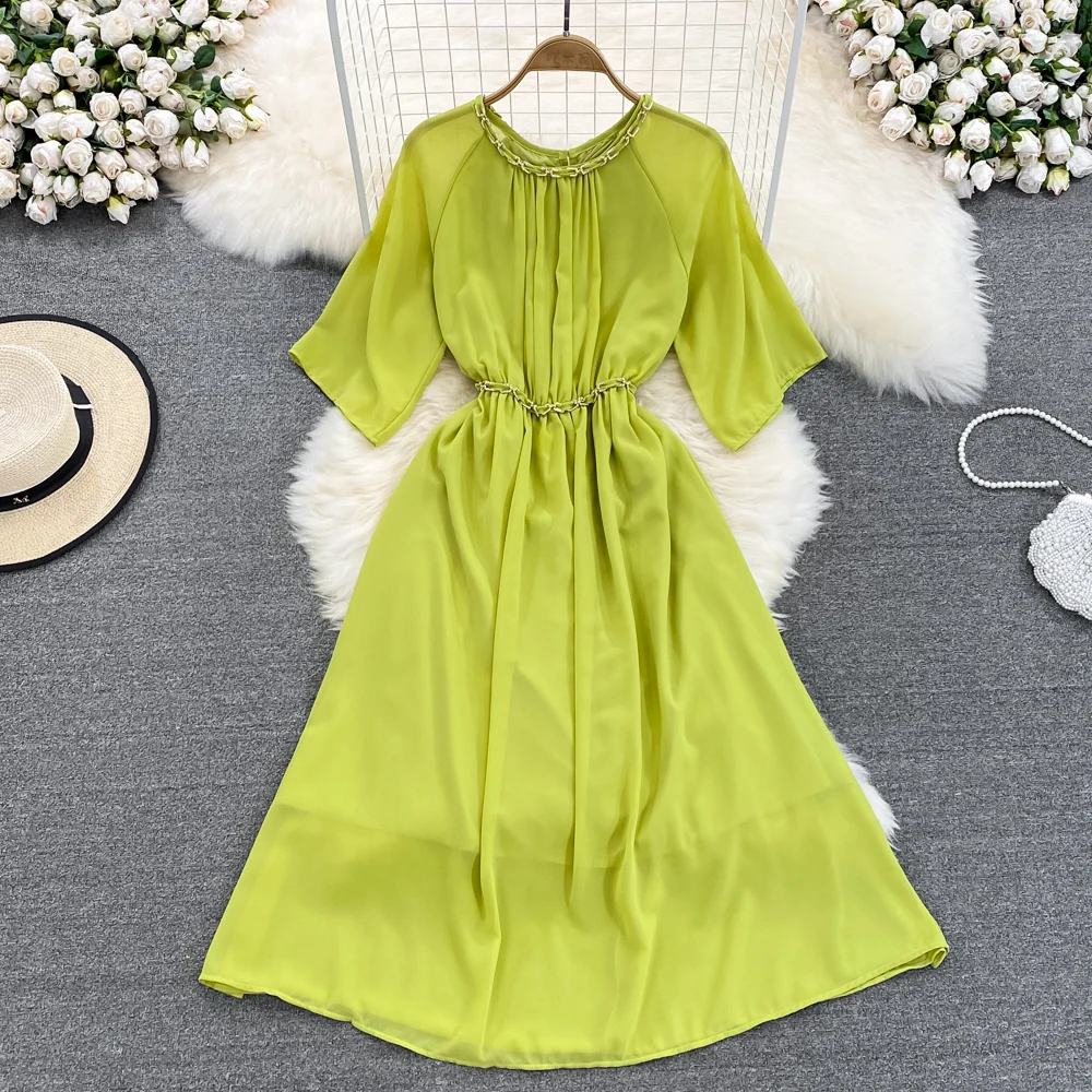 

Women Short Sleeve Blue Waist Club Vestidos Clothes Vintage Fashion Elegant High Street Zipper Puff O Neck Girl Sexy Party Dress