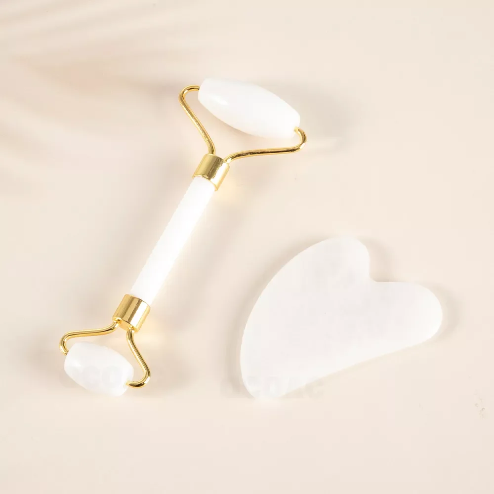 

White Jade Roller Massager For Face Lift Up Natural Stone Gua Sha Scrpaer Set Facial Slimming Chin Skin Care Beauty Tool
