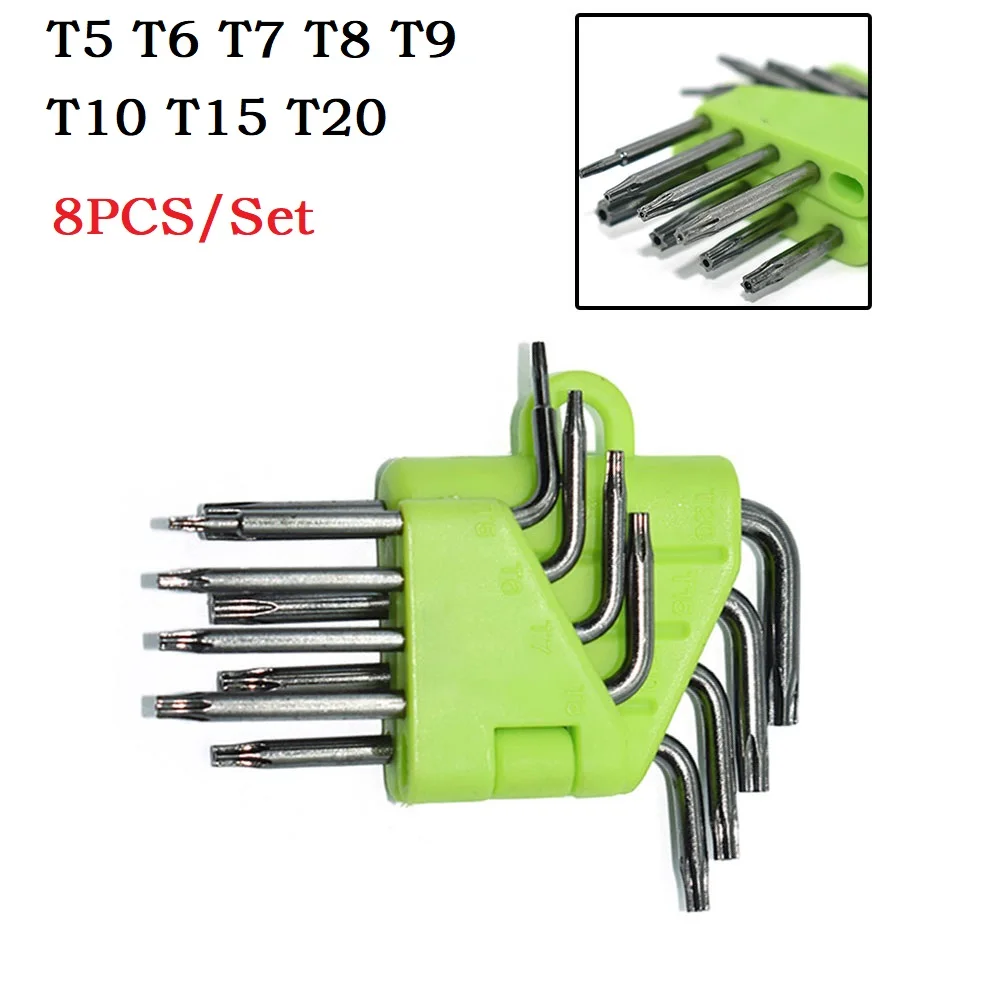 

8pcs/set 60*60mm Mini Inner Torx Wrench Set L-Type Screwdriver Hex Key T5 T7 T8 T9 T10 T15 T20 For Woodworking Hand Tools