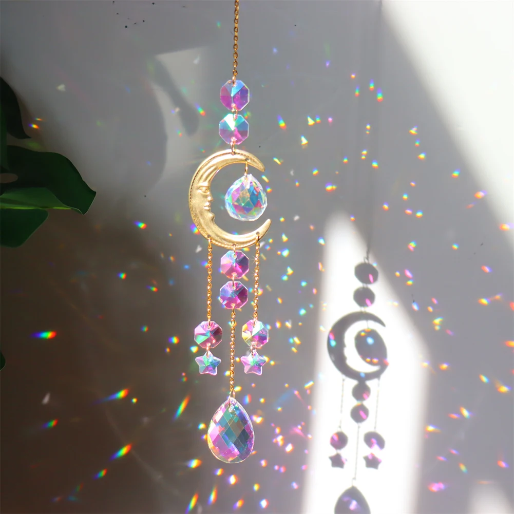 

Moon Sun Catchers Crystal Pendant Light Catcher Rainbow Chaser Hanging Wind Chimes Home Room Garden Decoration Outdoor