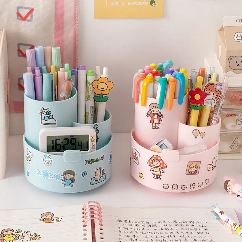 

Kawaii Plastic Multifunctional Desktop Organizer Pen Holder Phone Stand Holder Rotating Pen Holder School Stationery