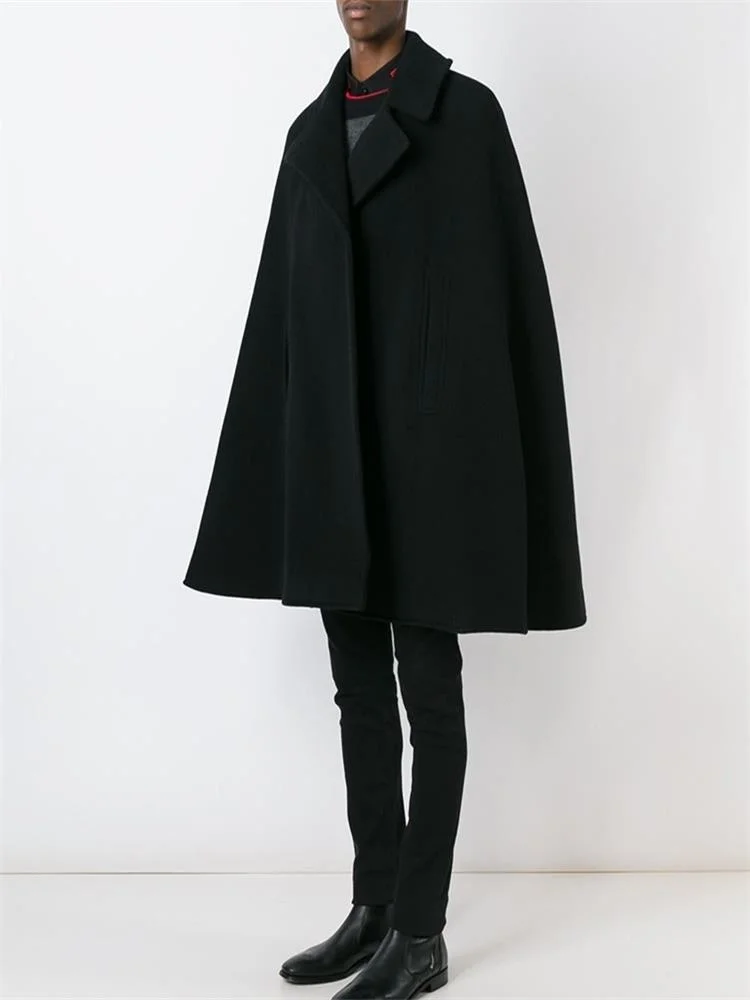 

Black Men's Coat Loose Casual Wool Coat Loose Cloak Autumn Winter New Men's Casual Coat Large Solid Color Cloak Fashion New