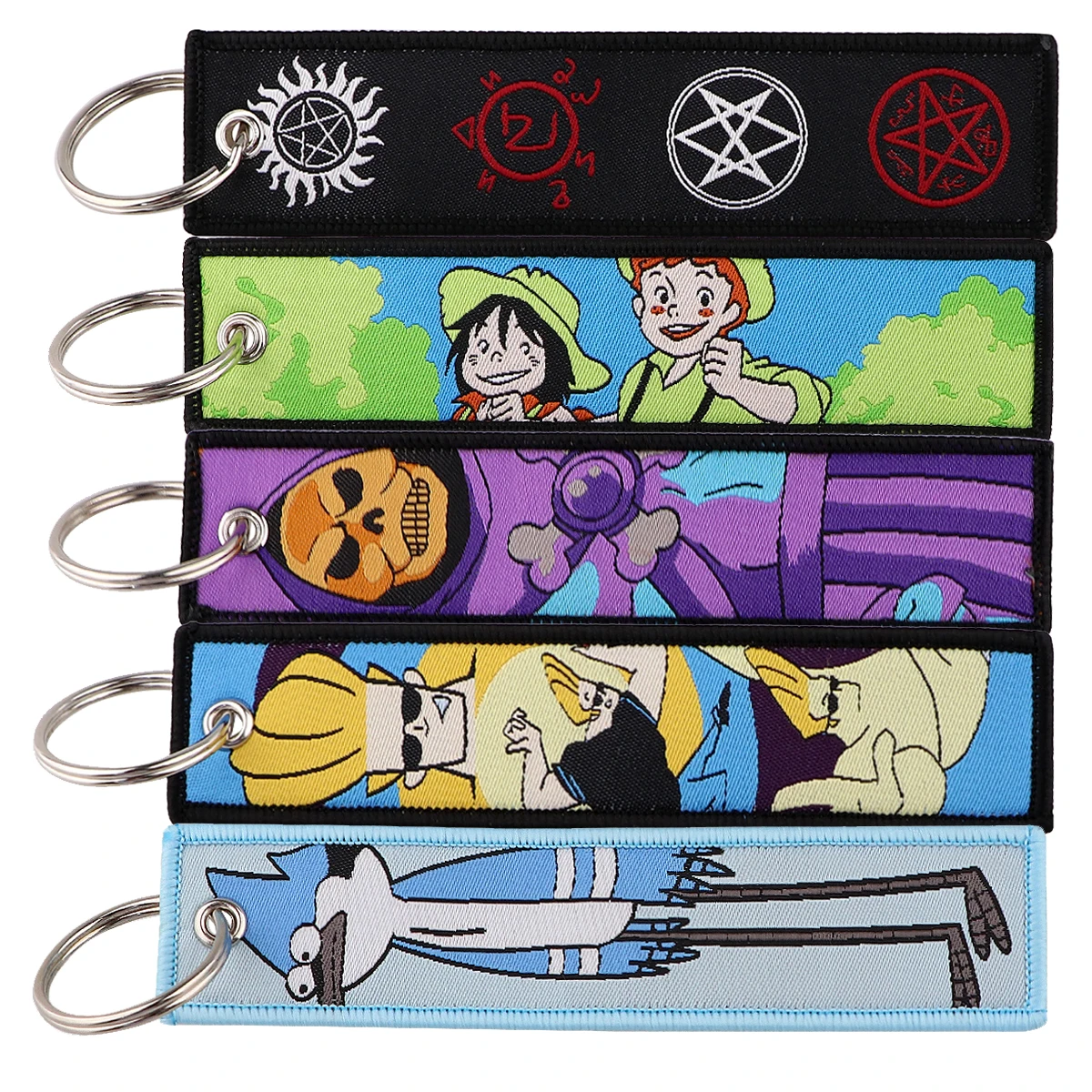 

Cute 90s Cartoon Embroidery Keychain TV Show Jet Tag Name Luggage Tag Keychain for Car Motorcycle gift Keyring Pendant Jewelry