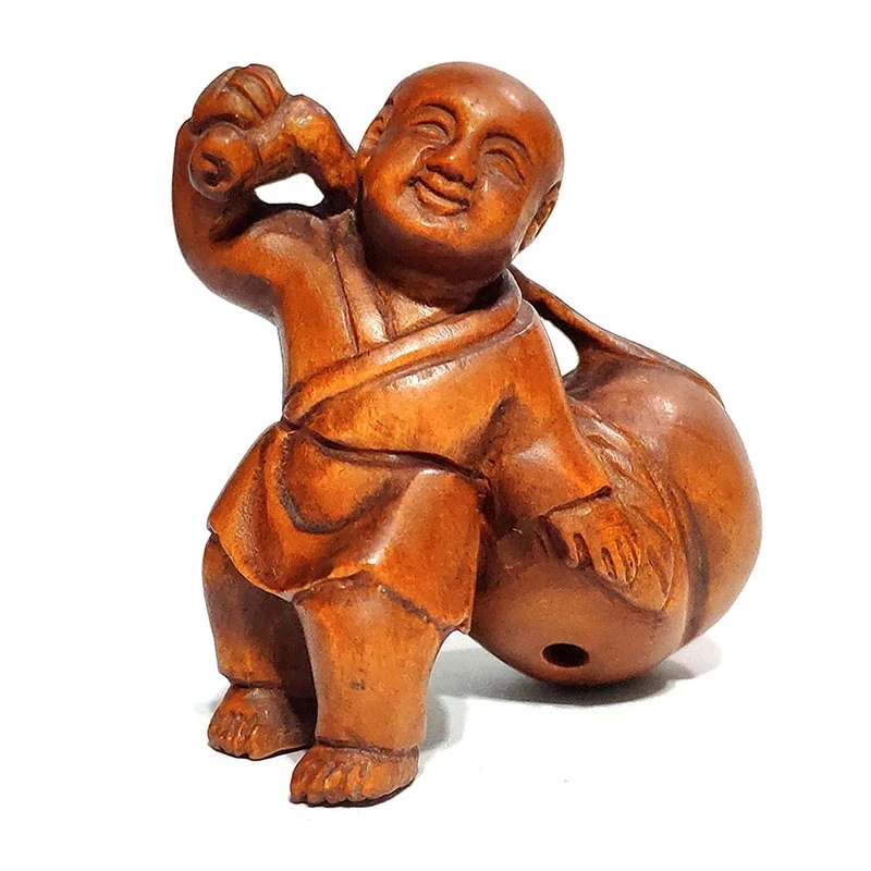 Резной вручную ящик Netsuke: мальчик с персиком