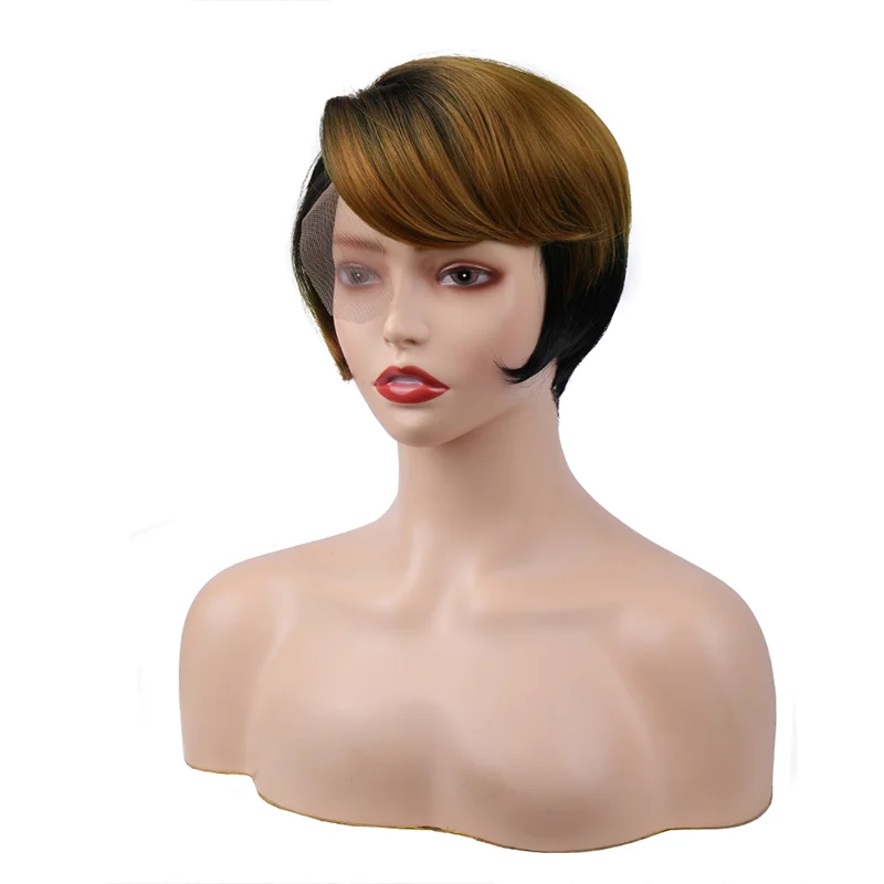 

Pixie Cut Brown Wigs Short Bob Straight Red Wig Full Machine Made Ombre Blonde Burgundy Synthetic Wig For Black Women Drag Queen