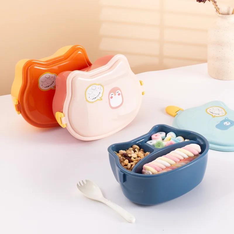 

Cartoon Animal Lunch Box for Children 2 Layer Fruit Snack Student Bento Boxes Microwave Heating Food Container with Compartments