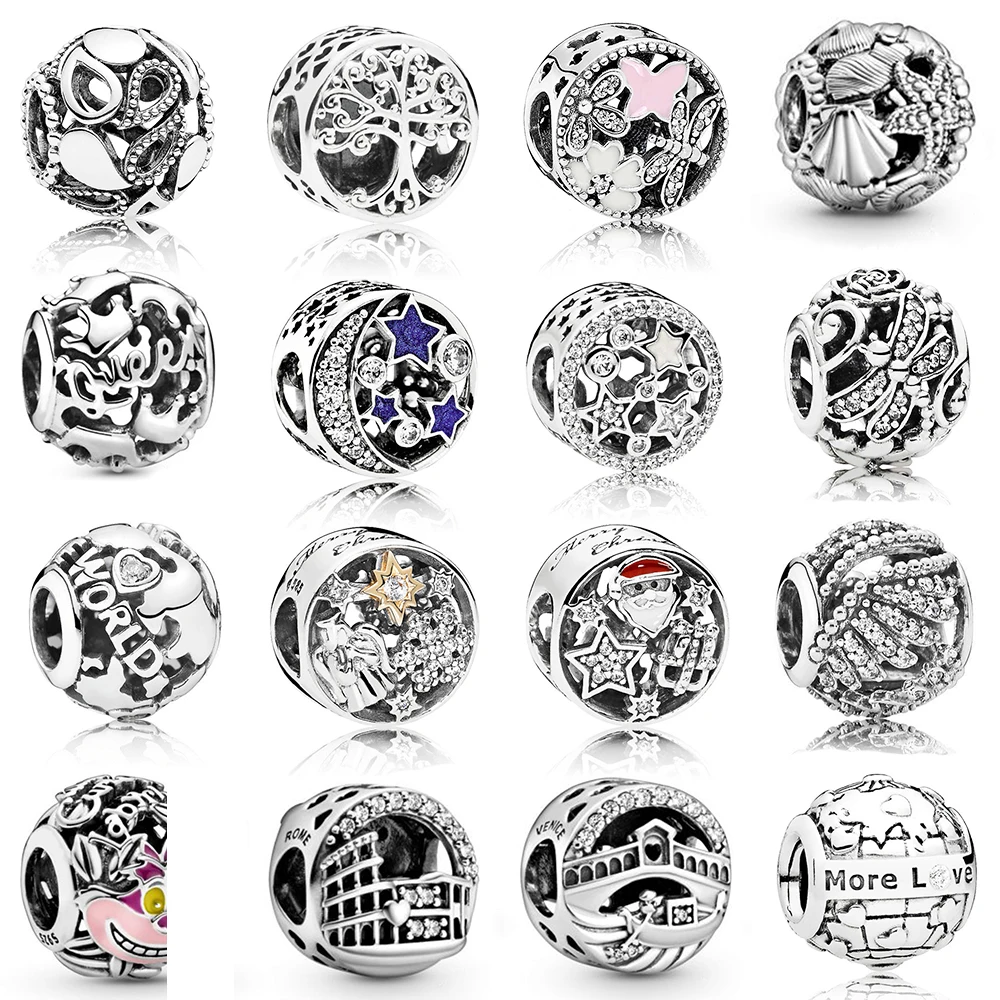 

S925 серебряные бусины кошачий глаз, бусины для семьи океанского сердца и сковородок с аксессуарами «сделай сам», женский браслет, двусторонн...