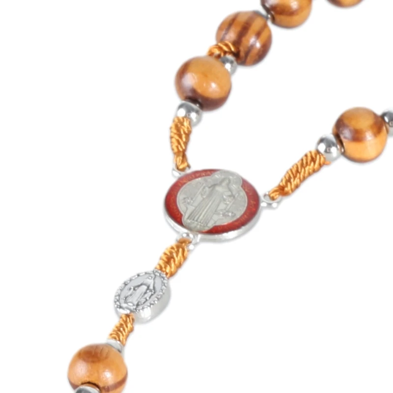 Y1UB деревянные четки ручной работы ожерелье крест кулон религиозные украшения