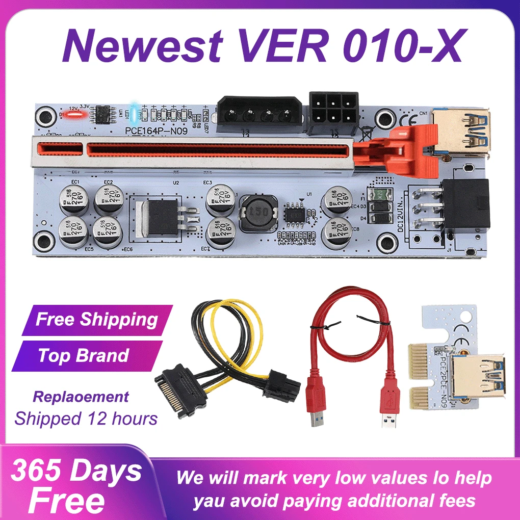 

1-10PCS PCI-E Riser Board 1x to 16x Expander Card Video Card Cable Riser For Video Card X16 Extender PCI-E Riser Card For Mining
