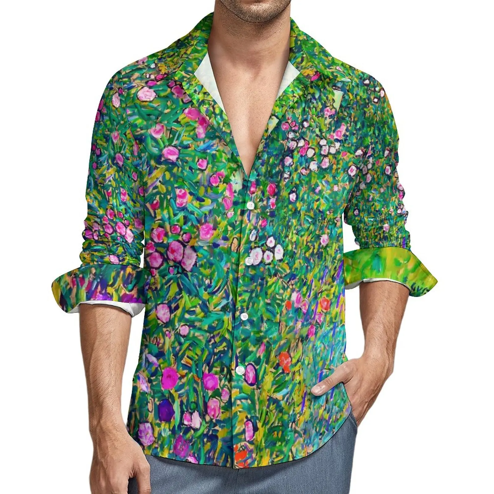 

Gustav Klimt Art Casual Shirts Male Italian Garden Shirt Long Sleeve Fashion Harajuku Blouses Spring Design Top Big Size