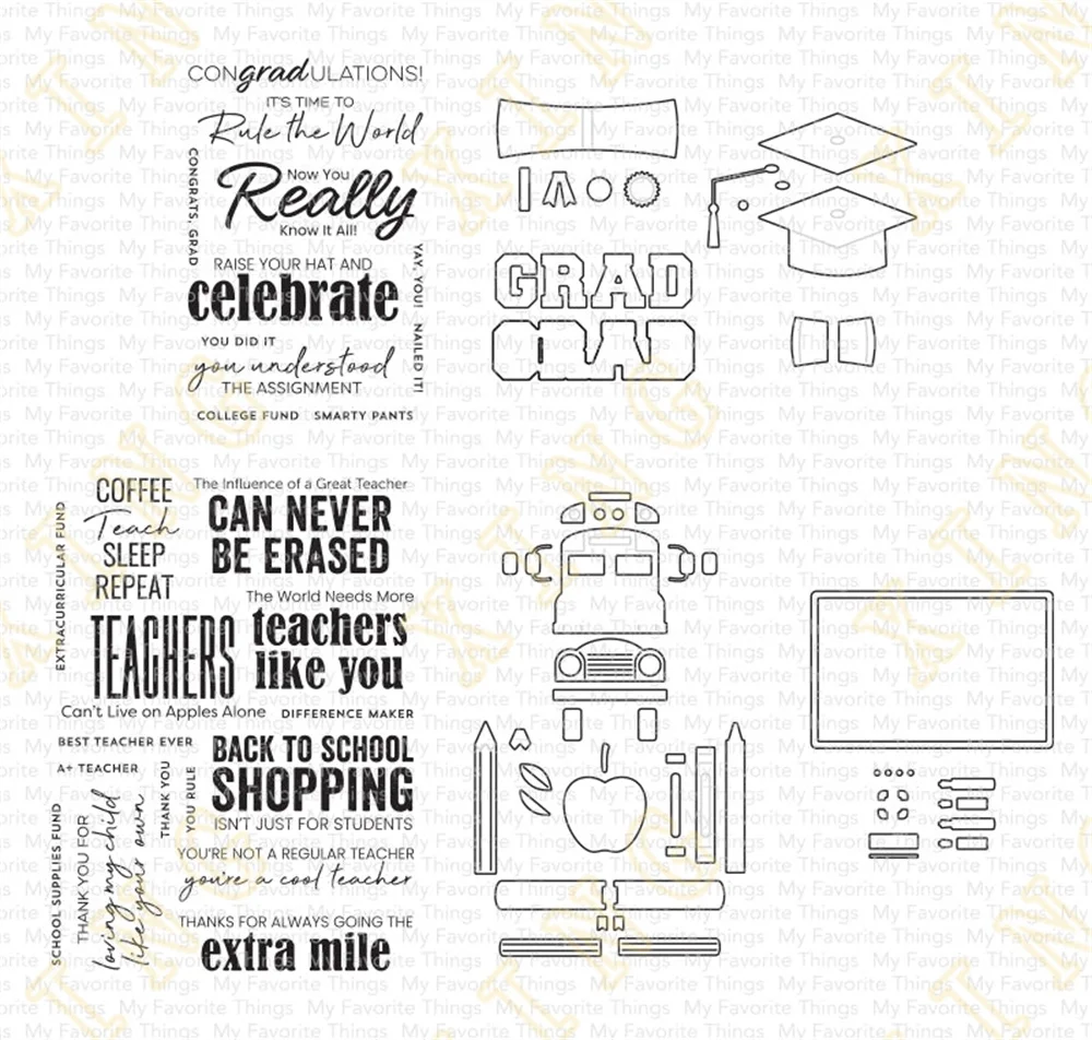 

Back to School Grad Metal Cutting Dies Clear Stamps Scrapbook Diary Secoration Embossing Template DIY Greeting Card Handmade