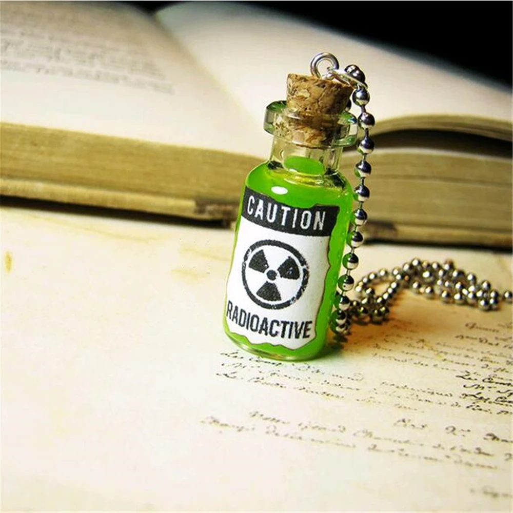 Radioactive Glass Bottle Necklace Charm Glow in the Dark Danger Poison Toxic Slime Vial Halloween Pendant