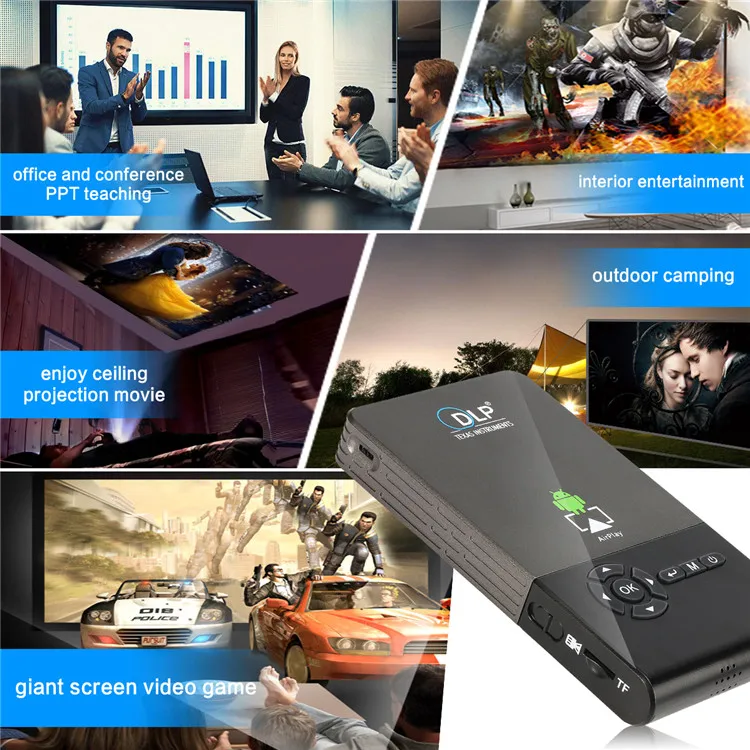 Карманный проектор c2 dlp портативный Wi-Fi Android 6 1G/8G светодиодный домашний кинотеатр