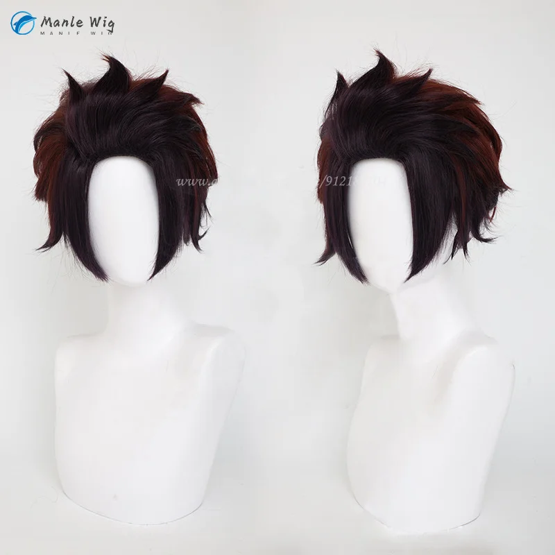 Парик для косплея Kamado Tanjirou термостойкий из синтетических волос с шапочкой