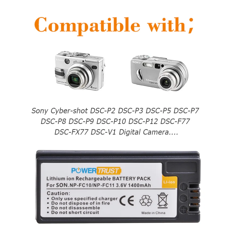 Фото Аккумулятор 1400 мАч NP-FC10 NP-FC11 NPFC10 + зарядное устройство для камер Sony Cyber-shot DSC-P10 DSC-P8L P9 P7 P2 P3 P5 F77 F77A №1