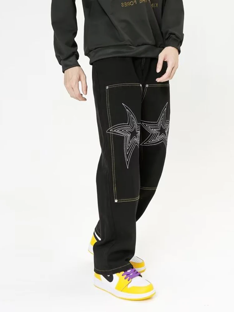 Latest Design Star Embroidery Straight Loose Fit Boyfriend Pants Pantalone Hombre Y2K Fashion Mid Rise Baggy Jeans for Men Denim