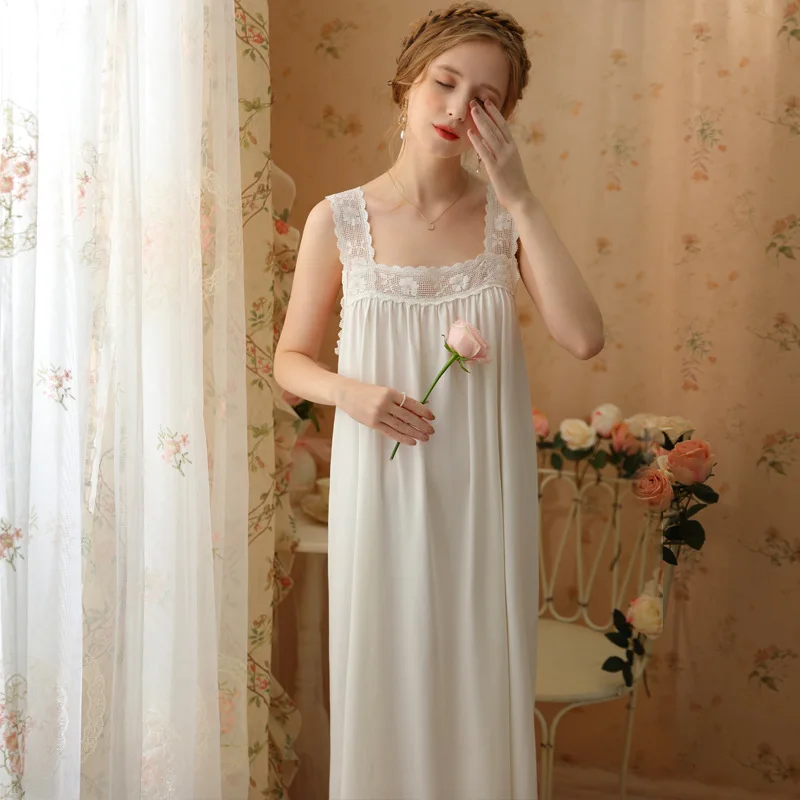 Sling Nightgown Cotton Palace Princess French Style Sexy Pajamas Sleeveless Long Sweet Loose Home Clothes 2023 New Style