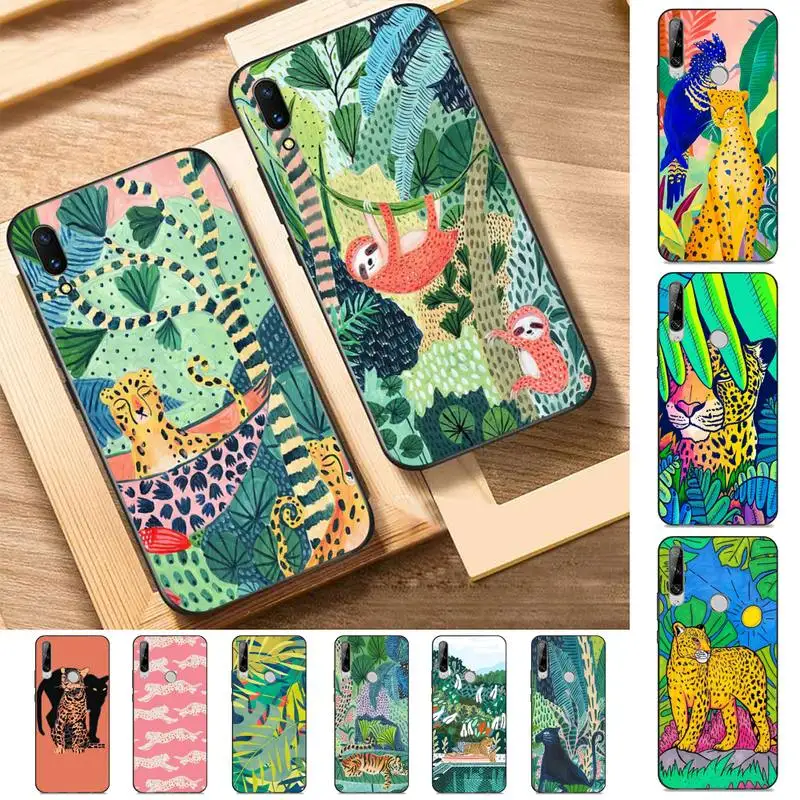 

FHNBLJ Chic Cute Cartoon Anime Sloth Leopard Phone Case for Huawei Y 6 9 7 5 8s prime 2019 2018 enjoy 7 plus