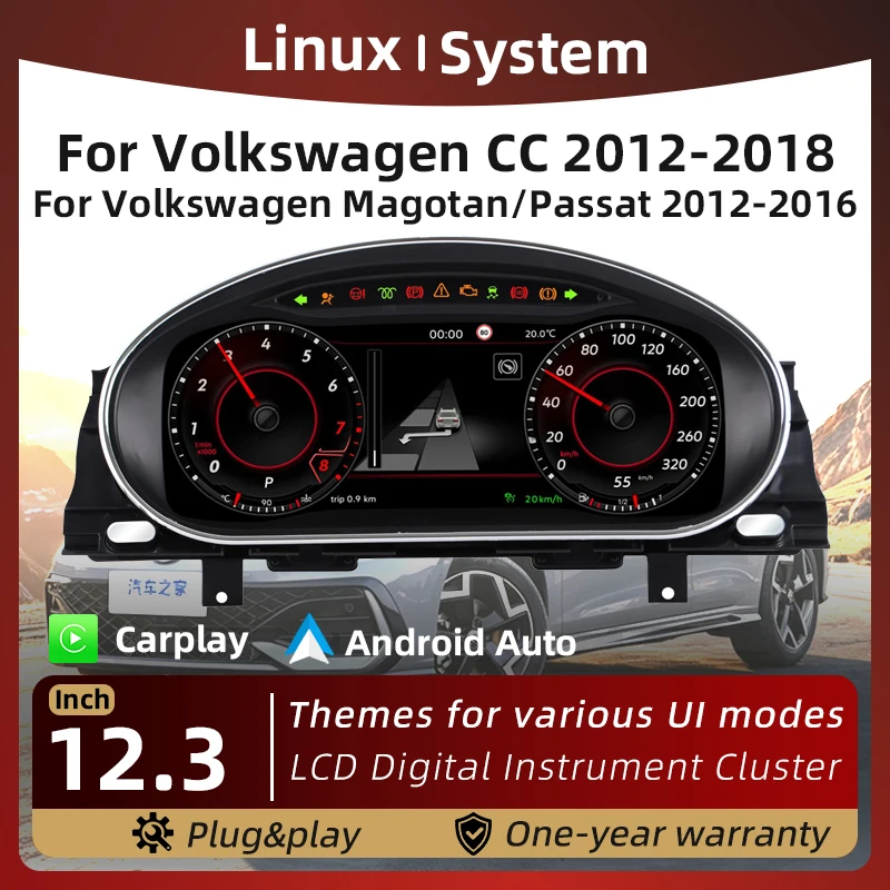 Фото Цифровая приборная панель для VW Magotan B7/CC/Passat B7, виртуальный спидометр, панель приборов с поддержкой CarPlay и Android Auto, Plug&Play №1
