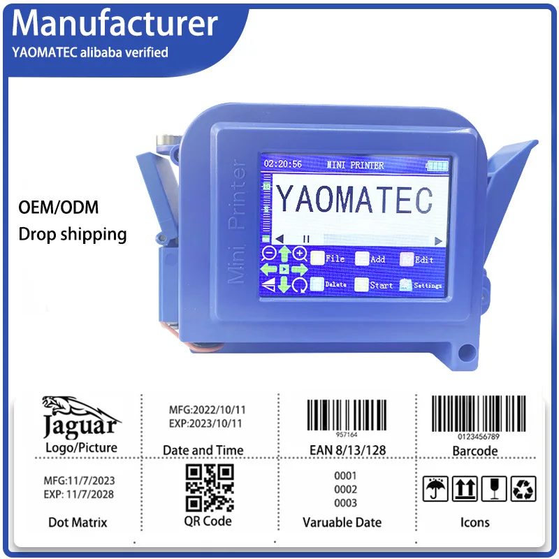 

Yaomatec 26 Languages 12.7mm QR Bar Code Date Logo Expiry Label Mini Portable Handheld Thermal Inkjet Printer