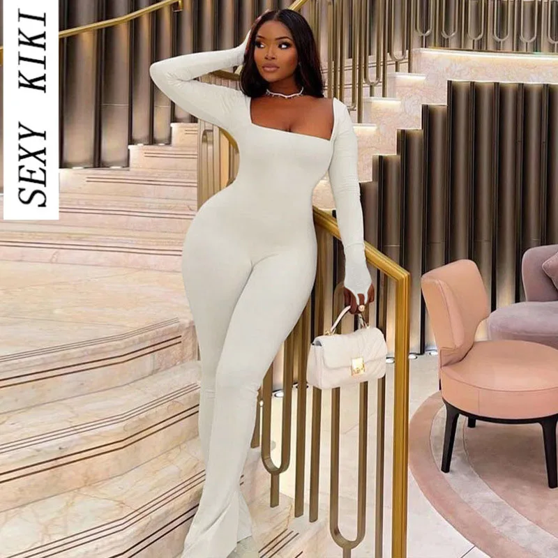 

Новинка Осень-зима 2022, модные однотонные облегающие брюки с U-образным вырезом и начесом с длинным рукавом