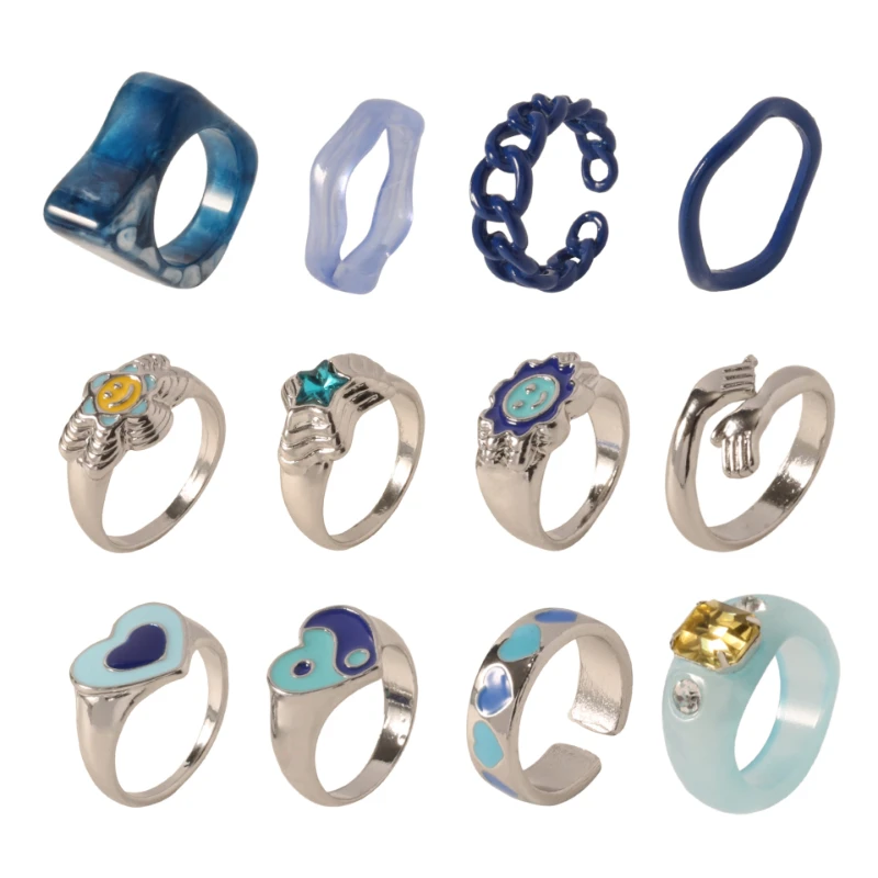 Женское акриловое кольцо с голубым сердцем универсальное милое в Корейском