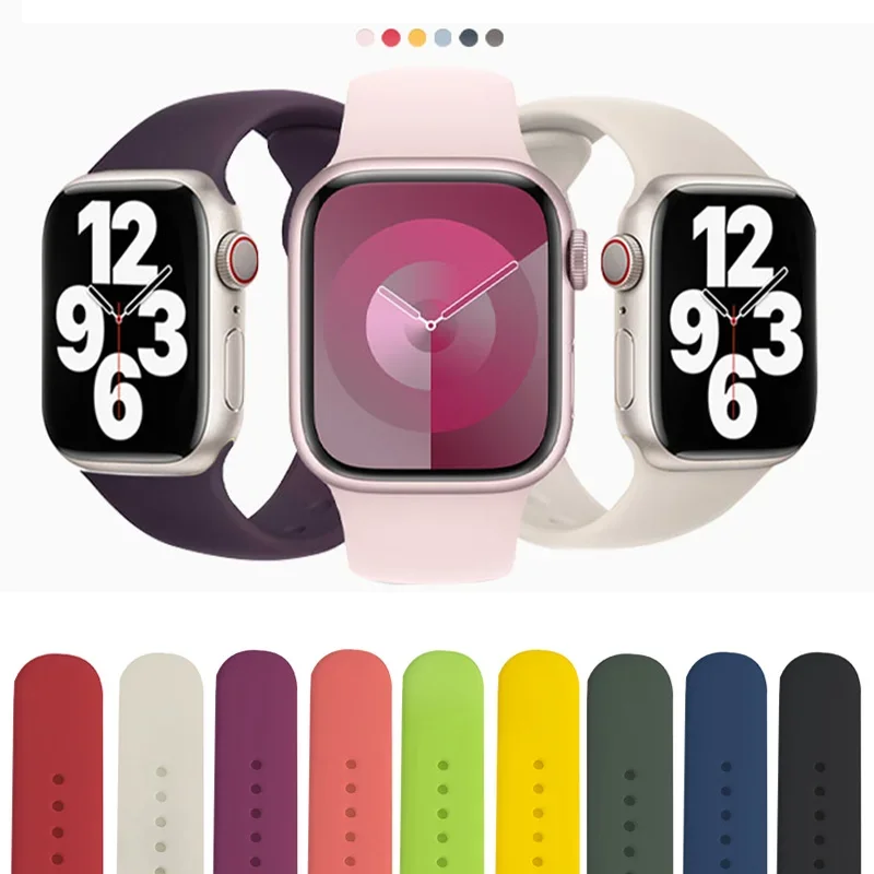 Силиконовый ремешок для Apple Watch 44 мм 45 40 41 42-38 спортивный браслет iwatch series 8 7 6 5 4 3 SE 9
